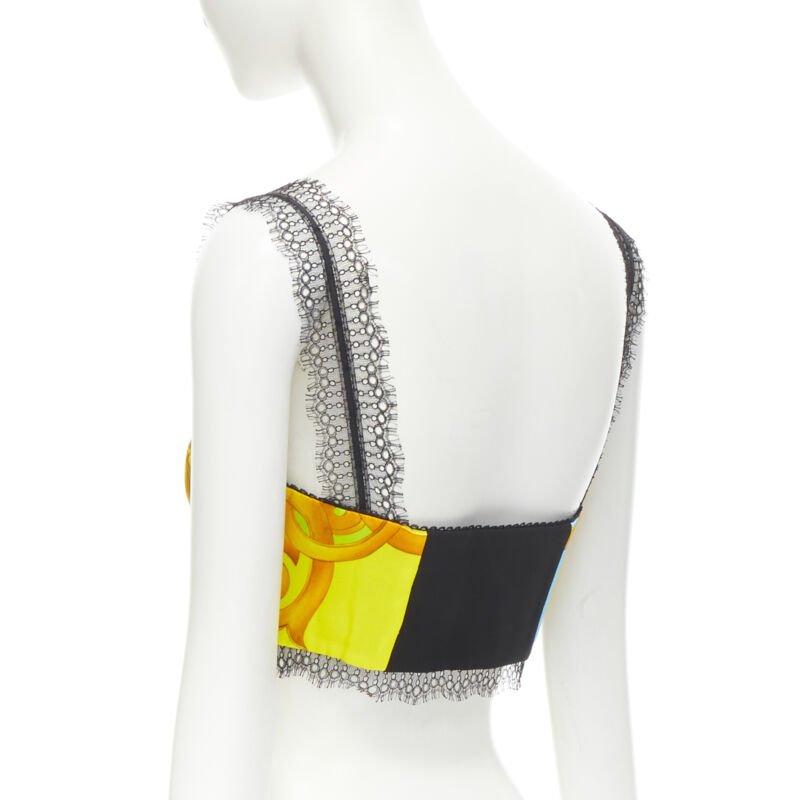 Female mannequin wearing Versace by Donatella Versace Pop Acanthus Barocco Multicolour Polyester Women Bustier in Size IT38 | Available at JHROP