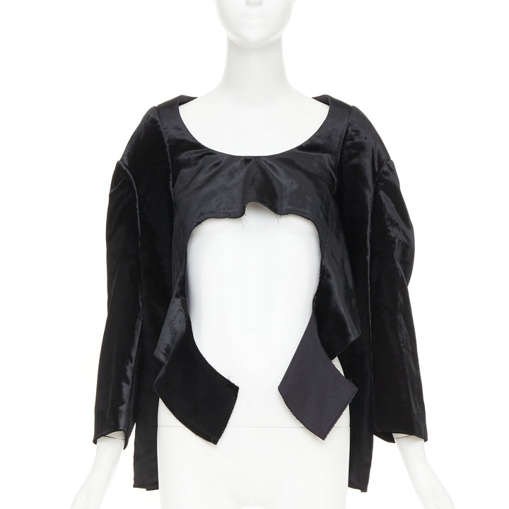 COMME DES GARCONS 2019 black velvet multi sleeves wide neck cut out crop top XS