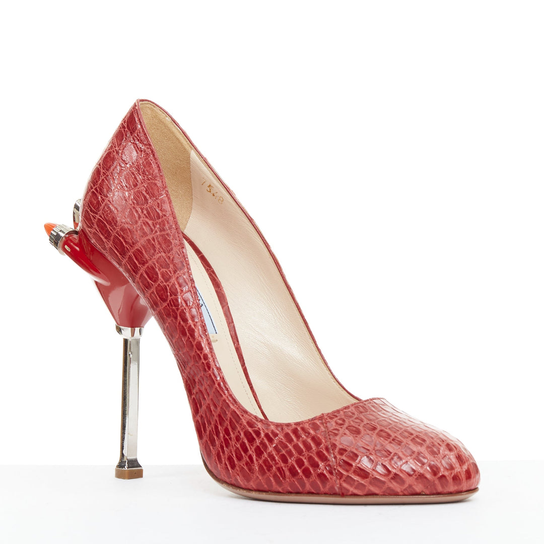 rare PRADA 2012 Runway 50s Hot Rod red croc red rocket flame heel pump EU36