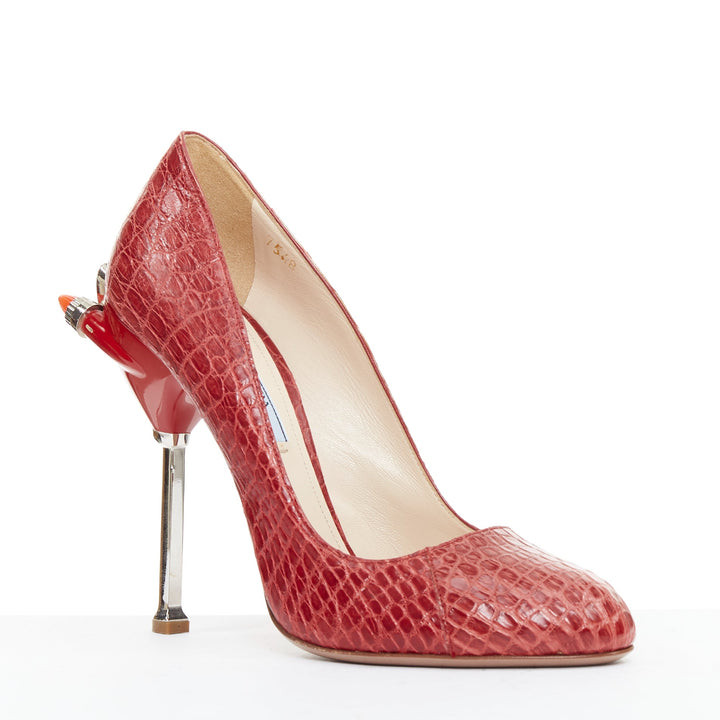 rare PRADA 2012 Runway 50s Hot Rod red croc red rocket flame heel pump EU36