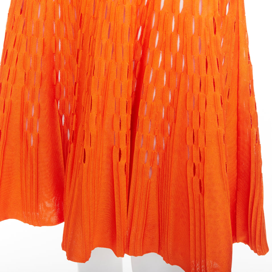 DIOR orange viscose blend perforated knit cream silk line fit flare dress FR38 M
