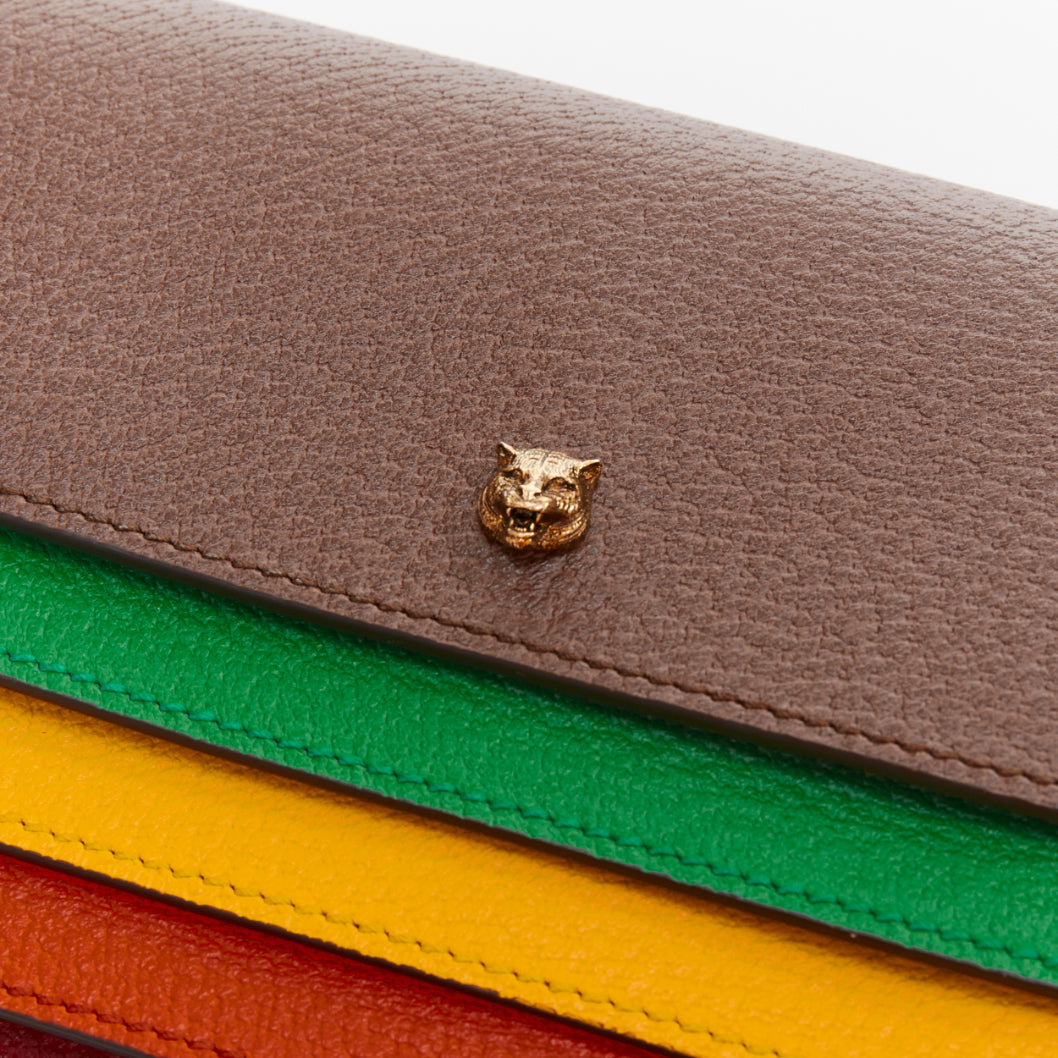 GUCCI 2017 Runway Totem rainbow brown leather flap envelop clutch bag