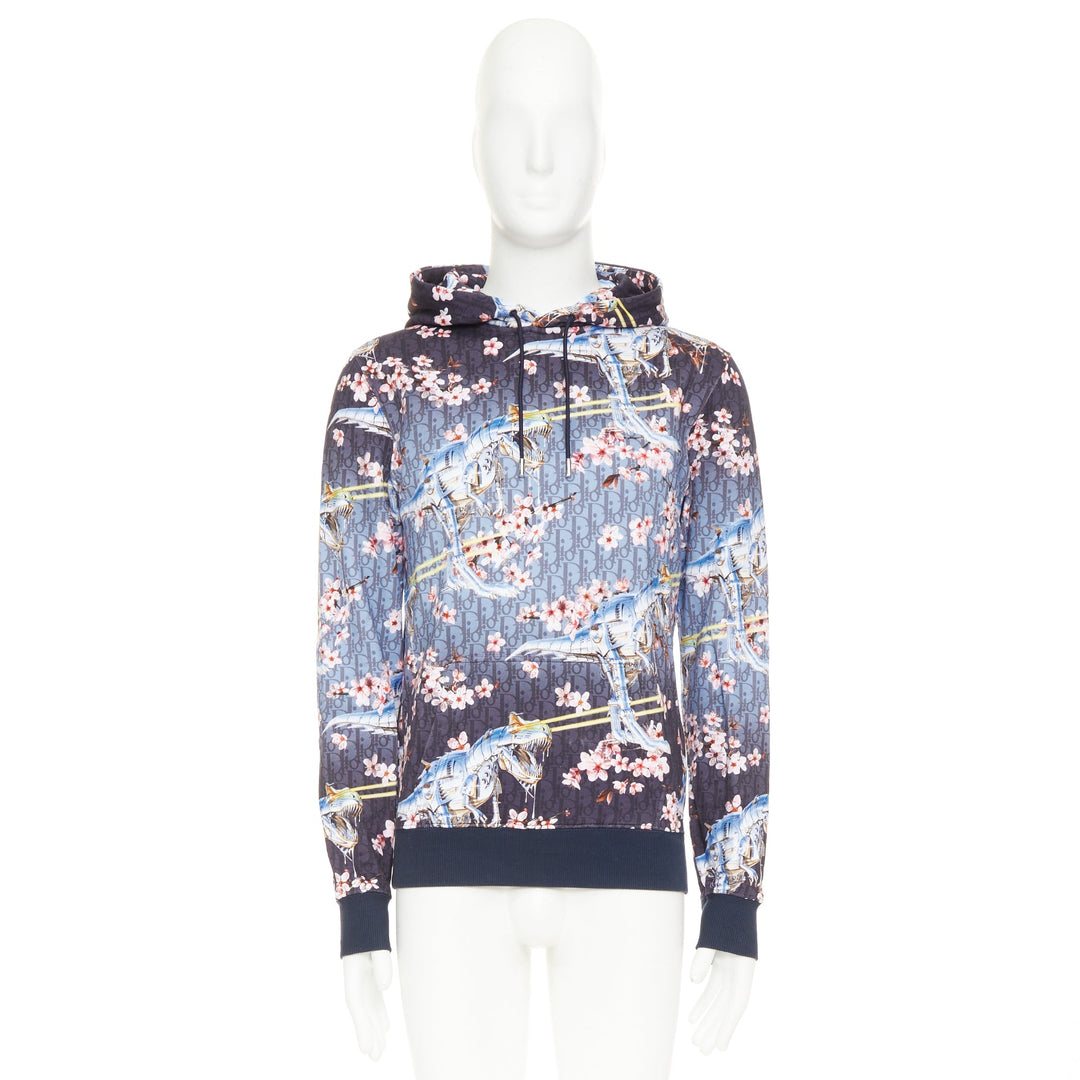 DIOR HOMME 2019 Hajime Sorayama blue blossom dinosaur robot oblique hoodie XS