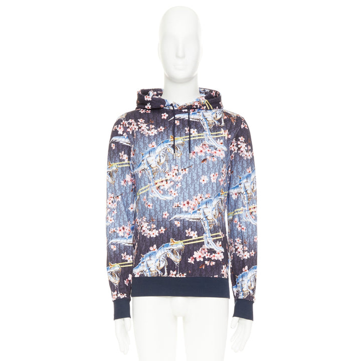 DIOR HOMME 2019 Hajime Sorayama blue blossom dinosaur robot oblique hoodie XS