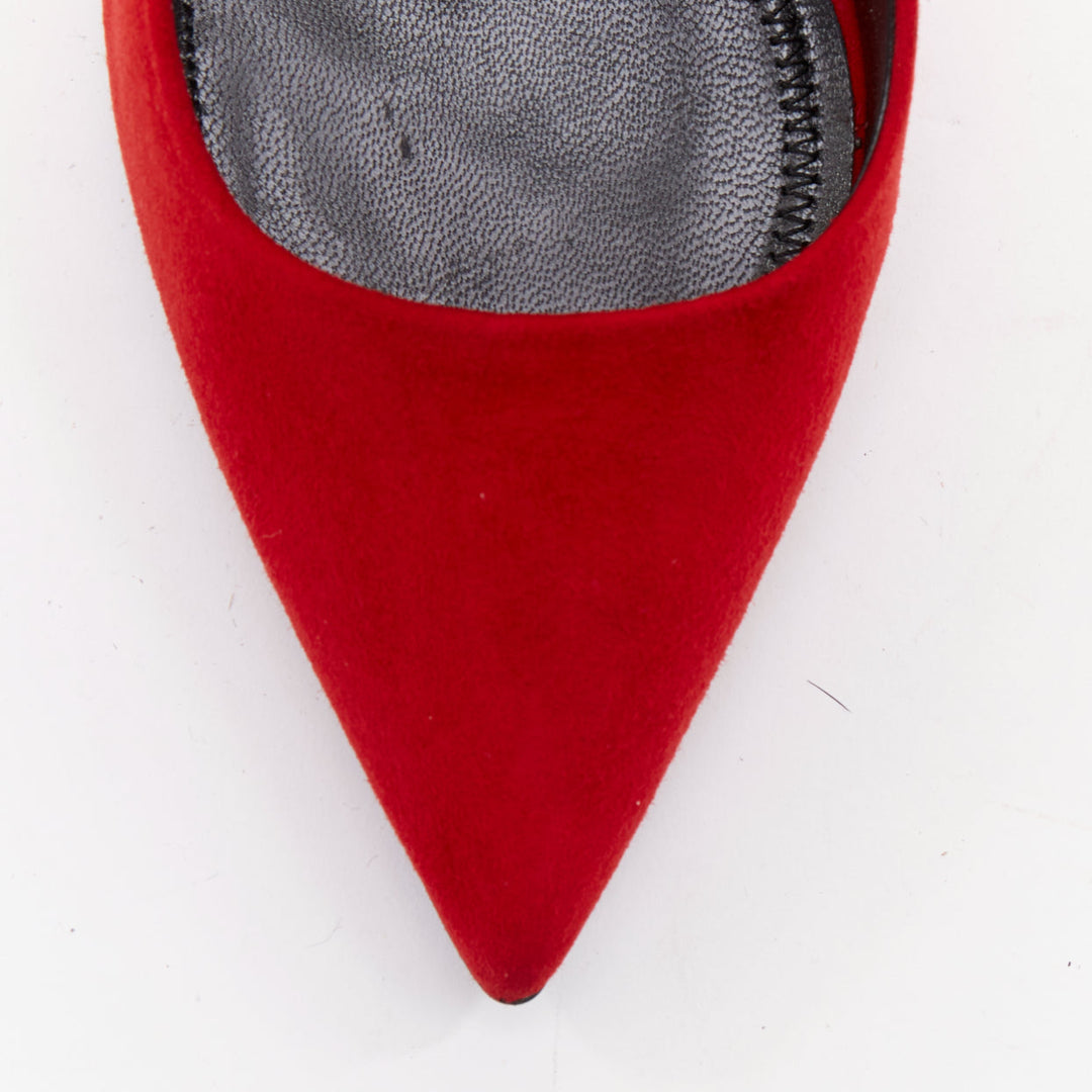ALEXANDER WANG Tia red suede silver rhodium plate cutout heel point pumps EU37