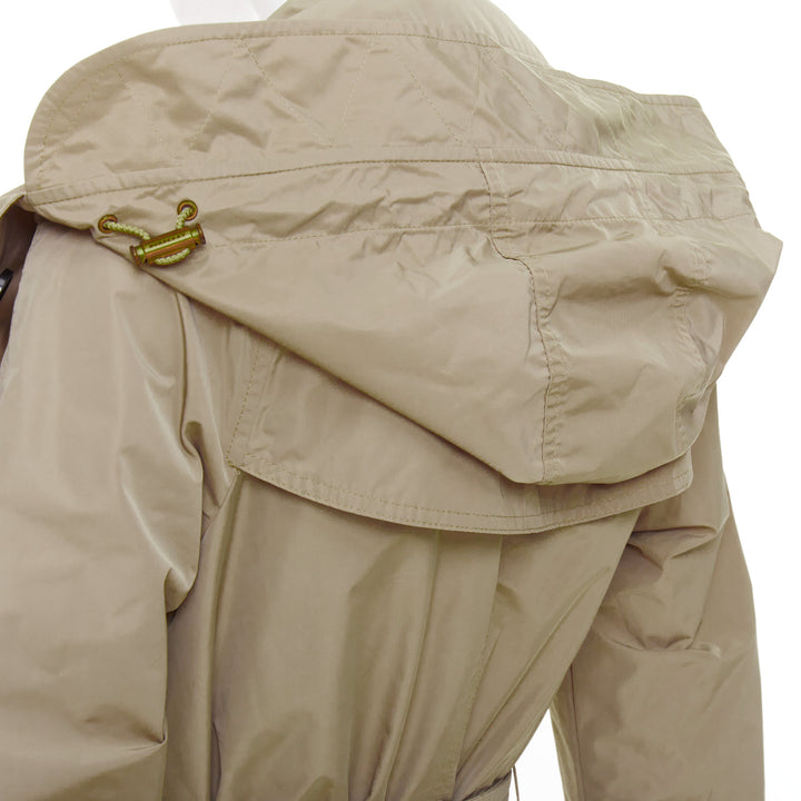 BURBERRY Amberford beige nylon tafetta House Check hooded trench coat IT38 XS