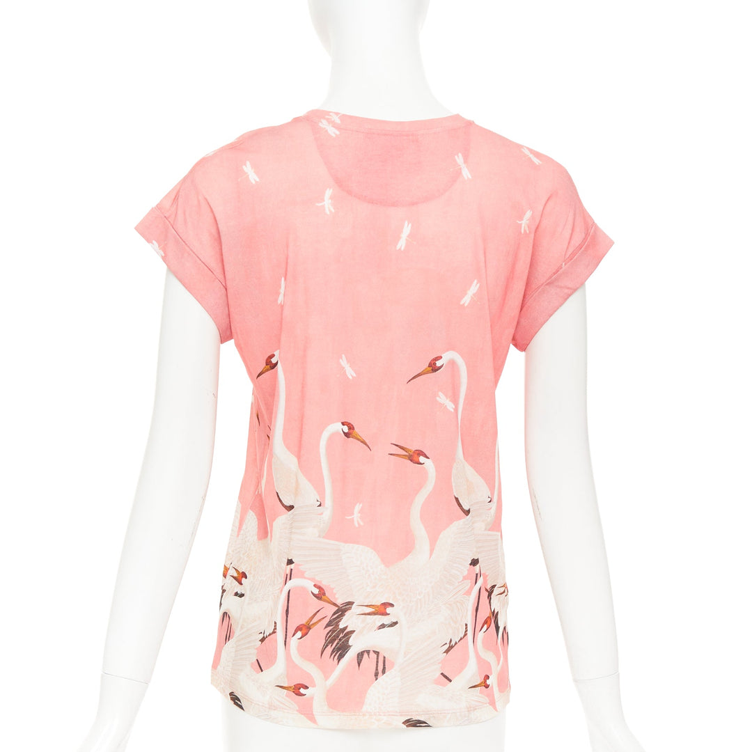 GUCCI Pre Fall 2016 pink cotton Heron Dragonfly print short sleeves t-shirt S