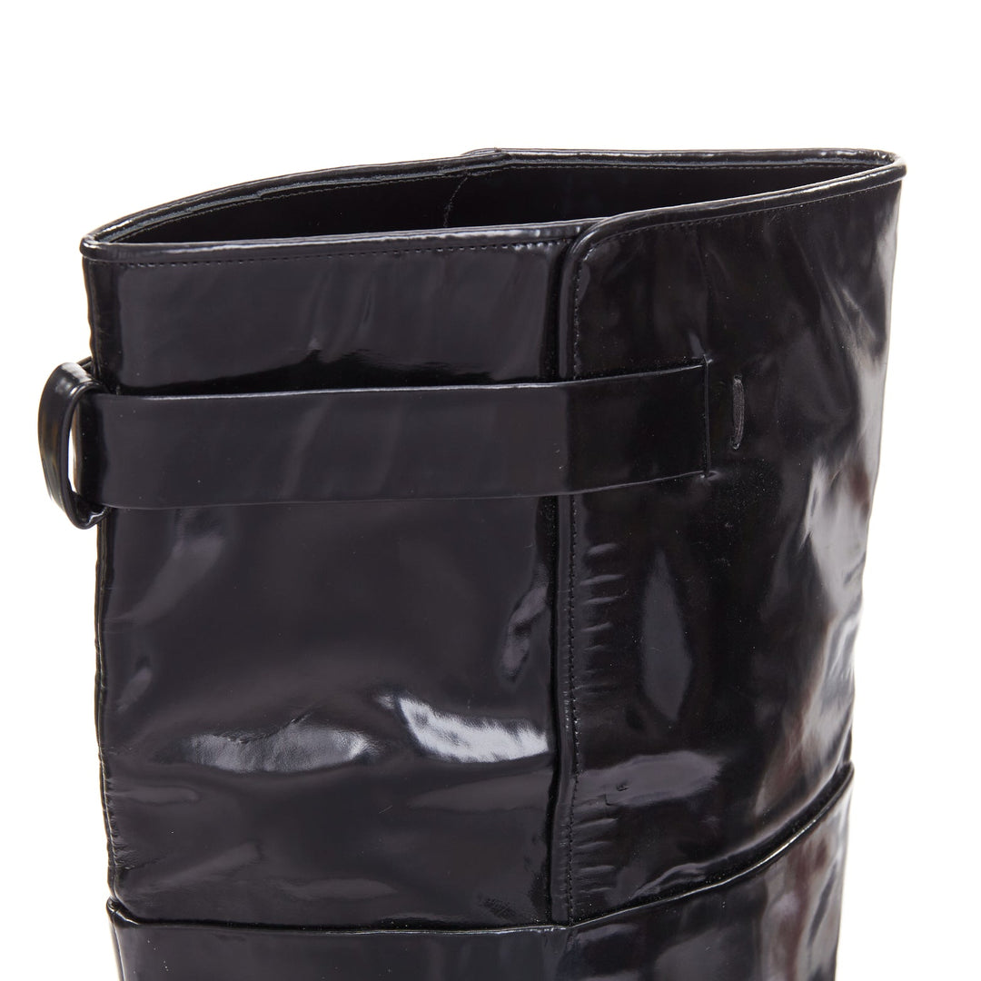 GIVENCHY 2012 Runway Shark Lock  black polished leather foldover boots EU40