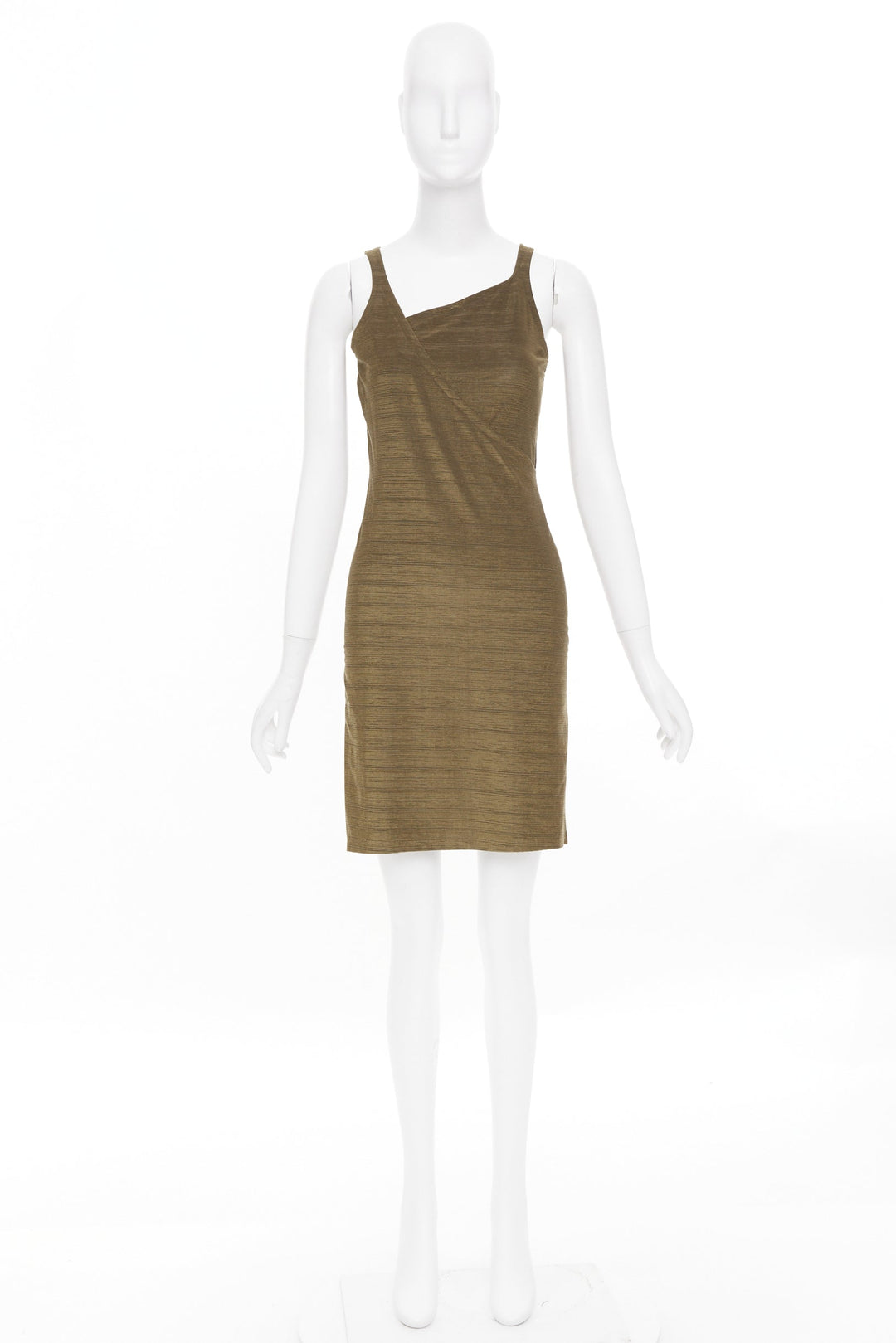 EMPORIO ARMANI Vintage gold textured metallic look crossover wrap dress IT38 XS