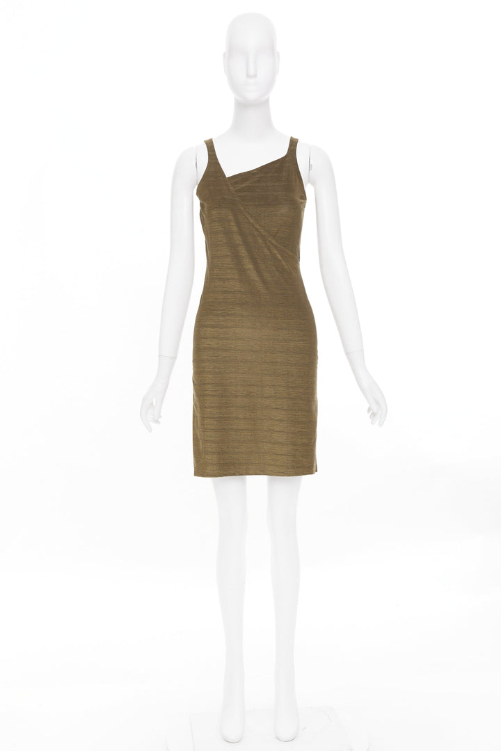 EMPORIO ARMANI Vintage gold textured metallic look crossover wrap dress IT38 XS