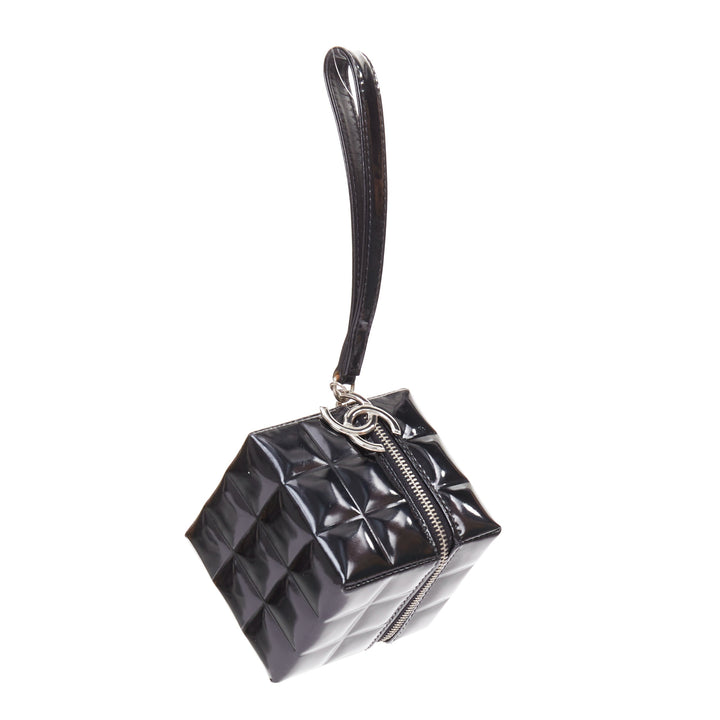CHANEL 2003 black patent leather Rubiks Cube CC logo clutch bag