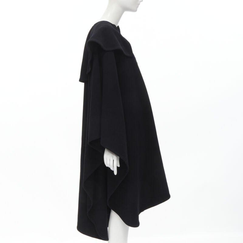 COMME DES GARCONS Vintage 1980s black wool wide ruffle collar circle poncho cape