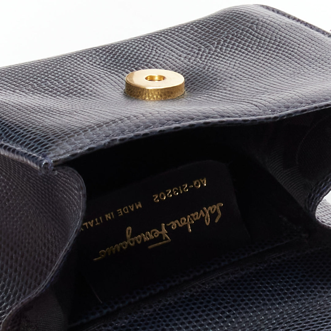 SALVATORE FERRAGAMO Vara Bow black scaled leather gold chain shoulder waist bag