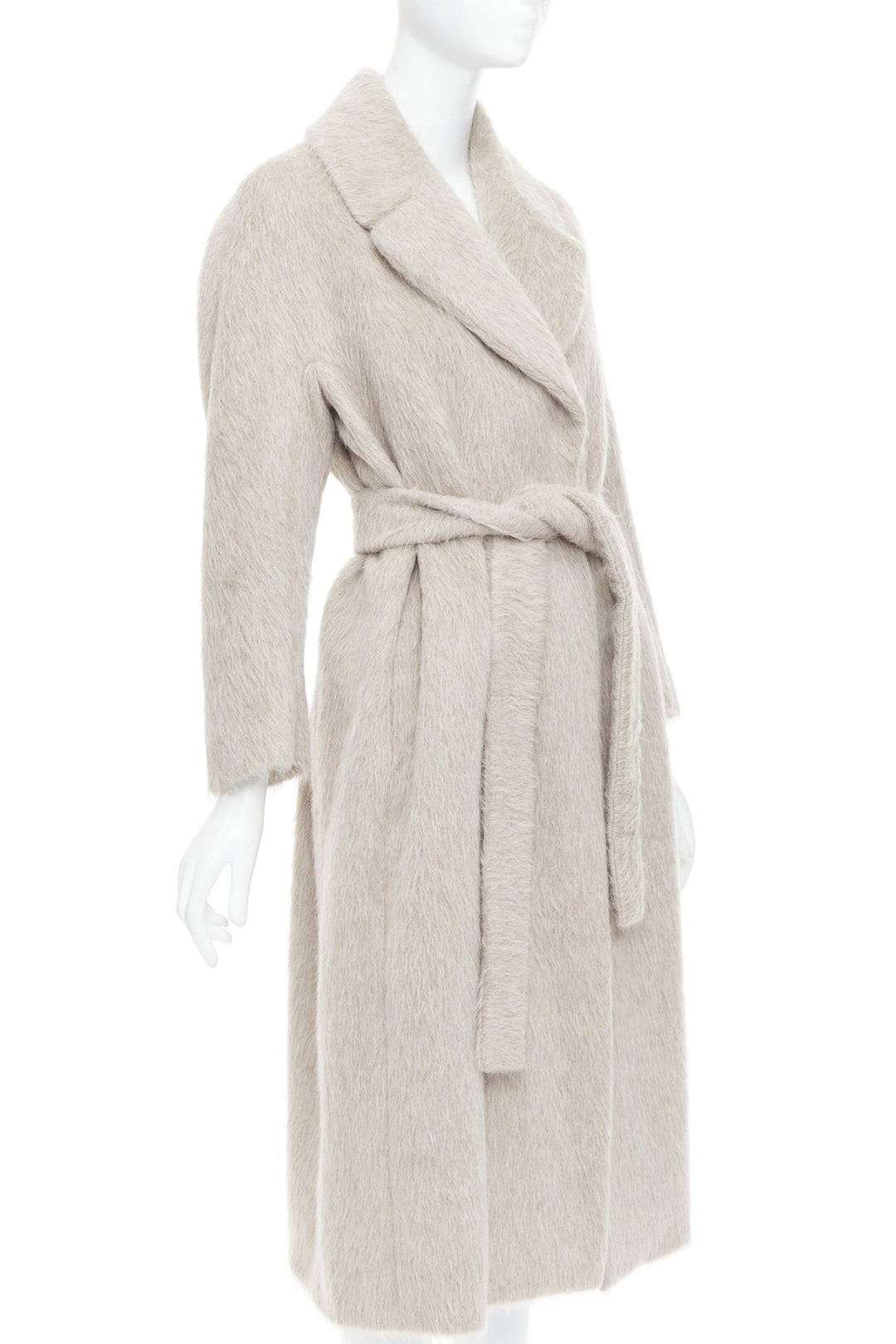 MAX MARA S grey alpaca virgin wool spread collar belted long coat IT38 XS