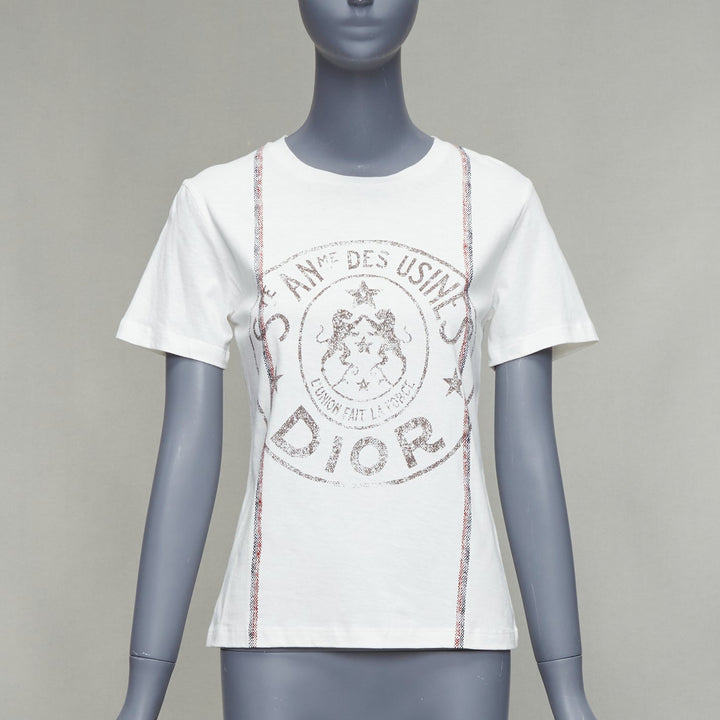 CHRISTIAN DIOR 2022 L'union fait le Force white cotton linen stamp tee XS