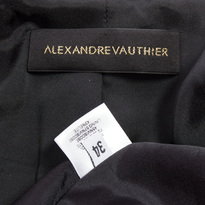 ALEXANDRE VAUTHIER puff sleeve belted tuxedo plunge self tie mini dress FR34 XS