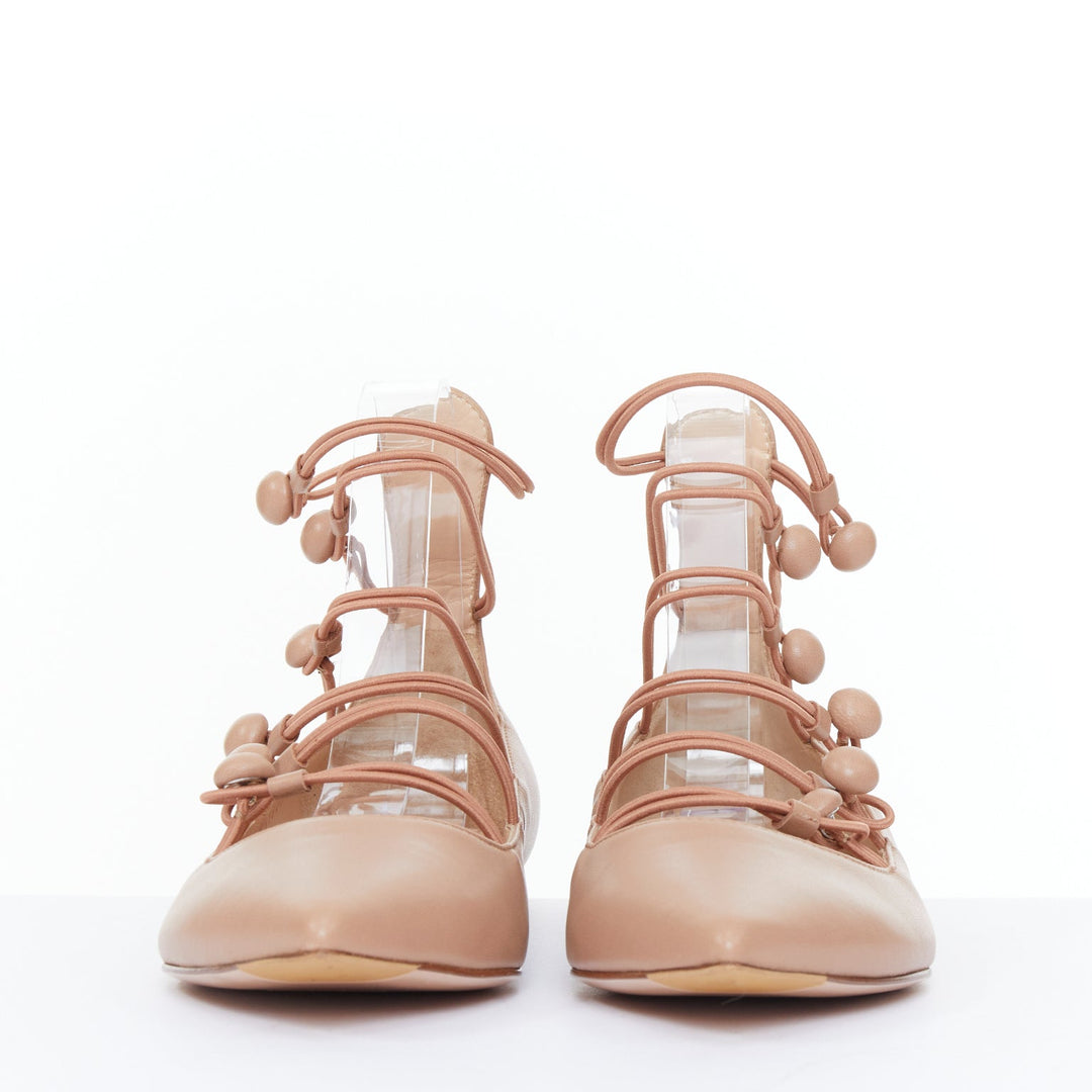 GIANVITO ROSSI nude leather button multi strap pointed ballerina flats EU37.5