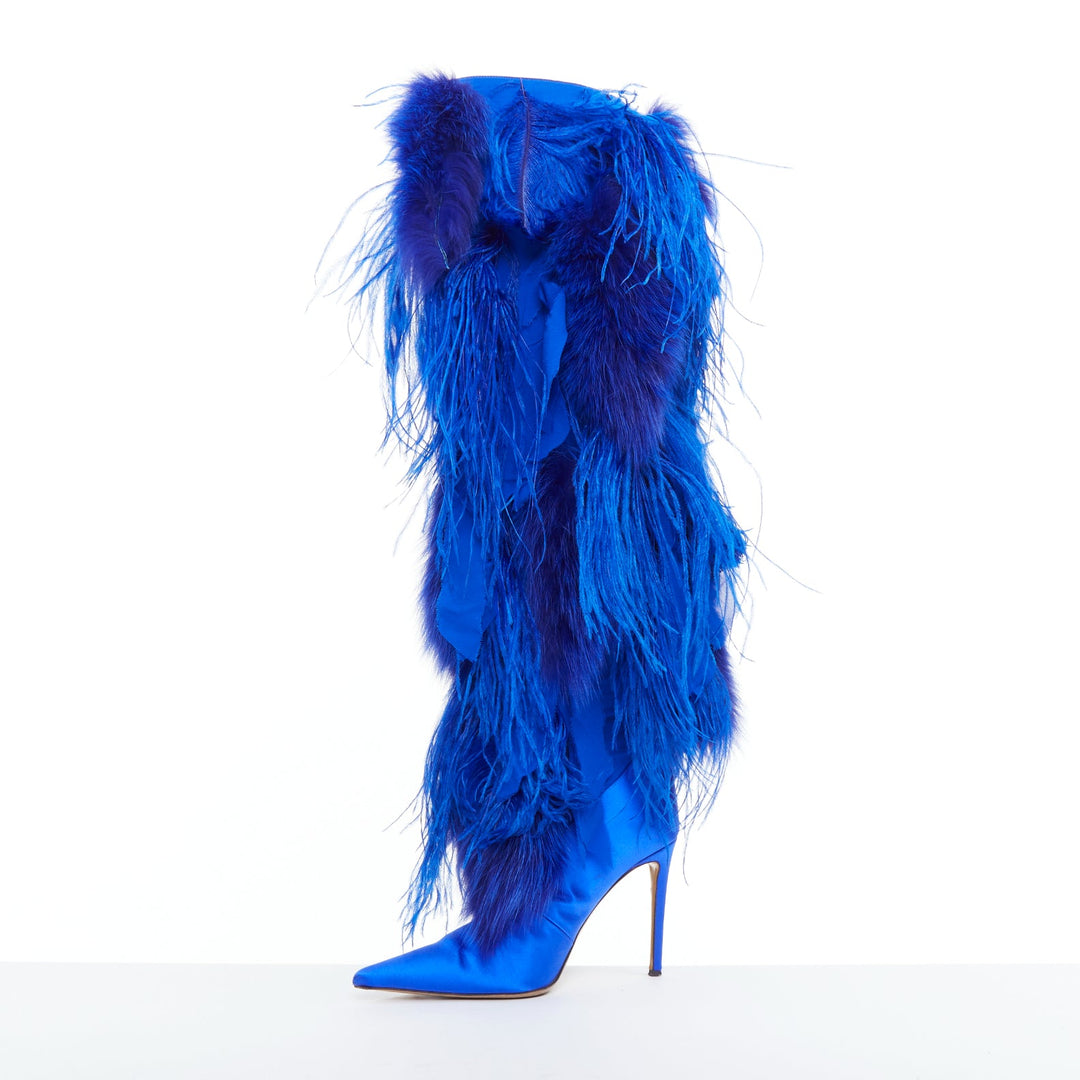 ALEXANDRE VAUTHIER COUTURE 2022 Runway Look30 cobalt blue fur fringe boots EU4