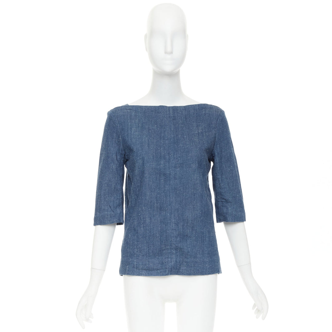 OLD CELINE 2011 Phoebe Philo blue denim bateau boat neck 3/4 sleeve top FR40 S