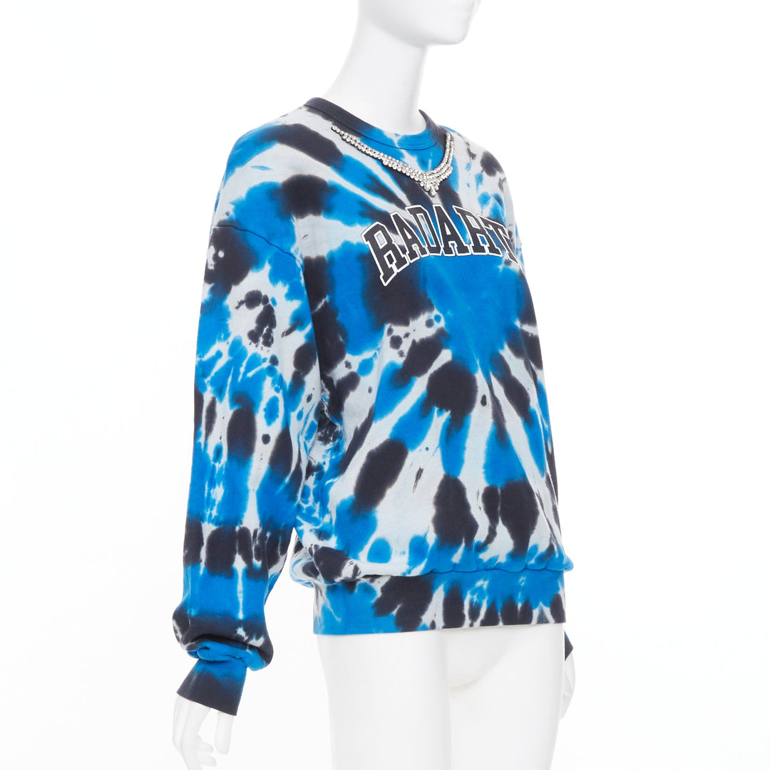 RODARTE Radarte rhinestone necklace blue black tie dye cotton sweatshirt S