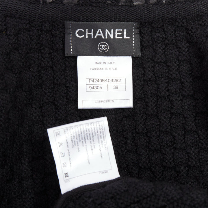 CHANEL 11A grey black painted tweed CC square buttons peplum coat FR38 M