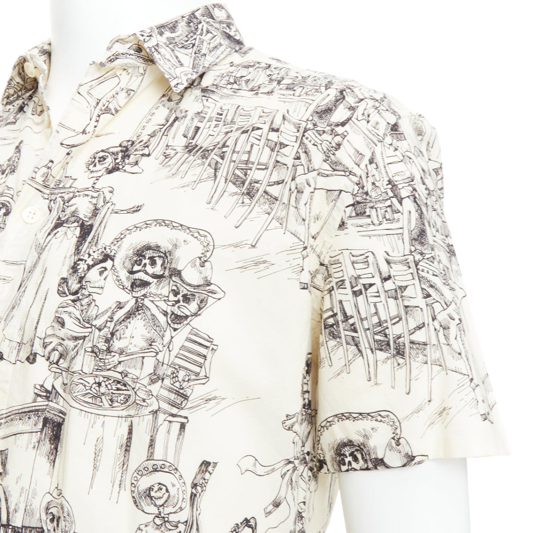 SAINT LAURENT 2018 cream skeleton western party print hawaiian shirt FR38 XS