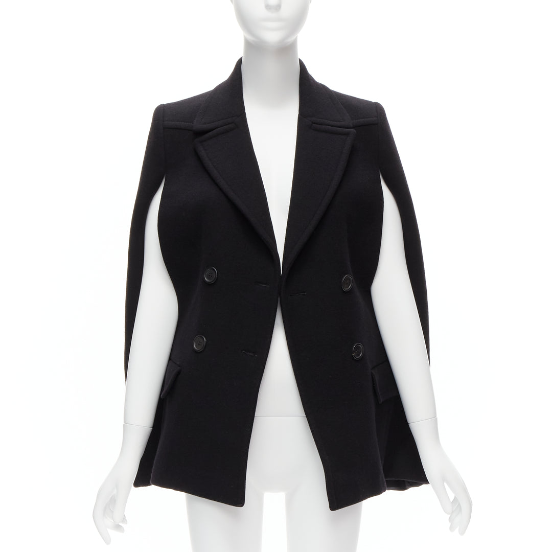 PRADA 2014 black virgin wool double breasted poncho cape coat IT38 XS