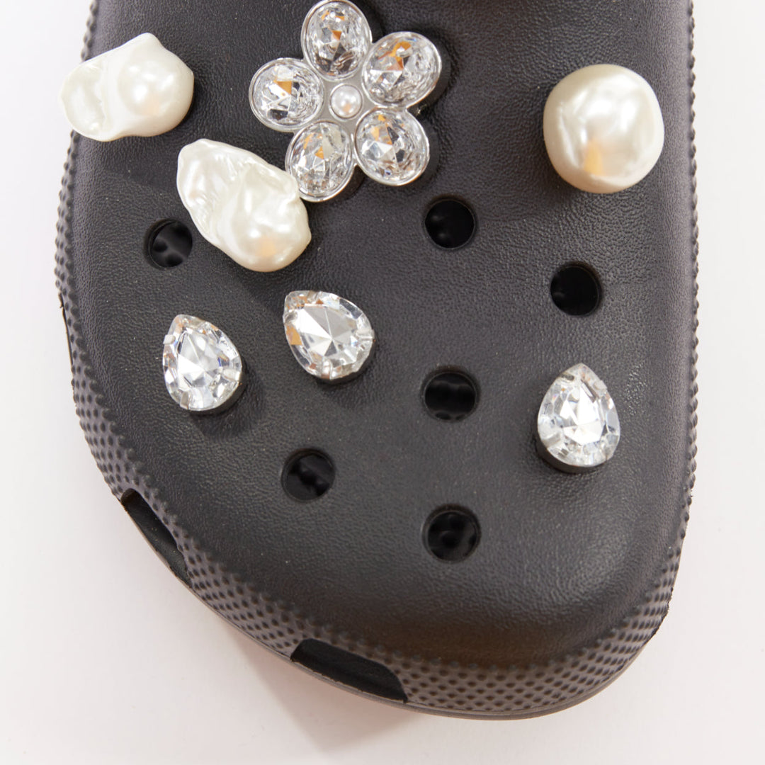 SIMONE ROCHA CROCS black pearl crystal embellished gibbitz clogs US10 EU40