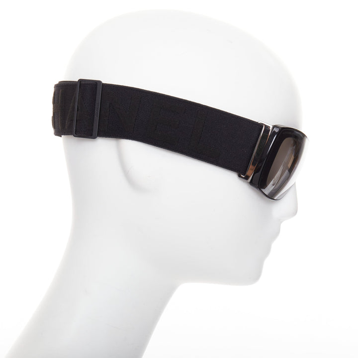 CHANEL black acetate technical shield ski goggles sunglasses