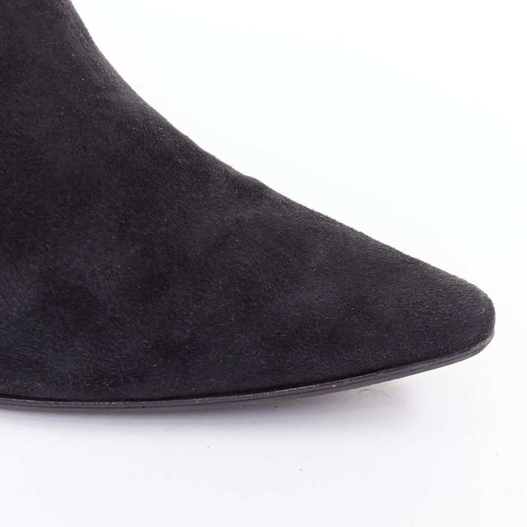 MANOLO BLAHNIK Vintage black suede pointy toes mid heel booties EU39.5