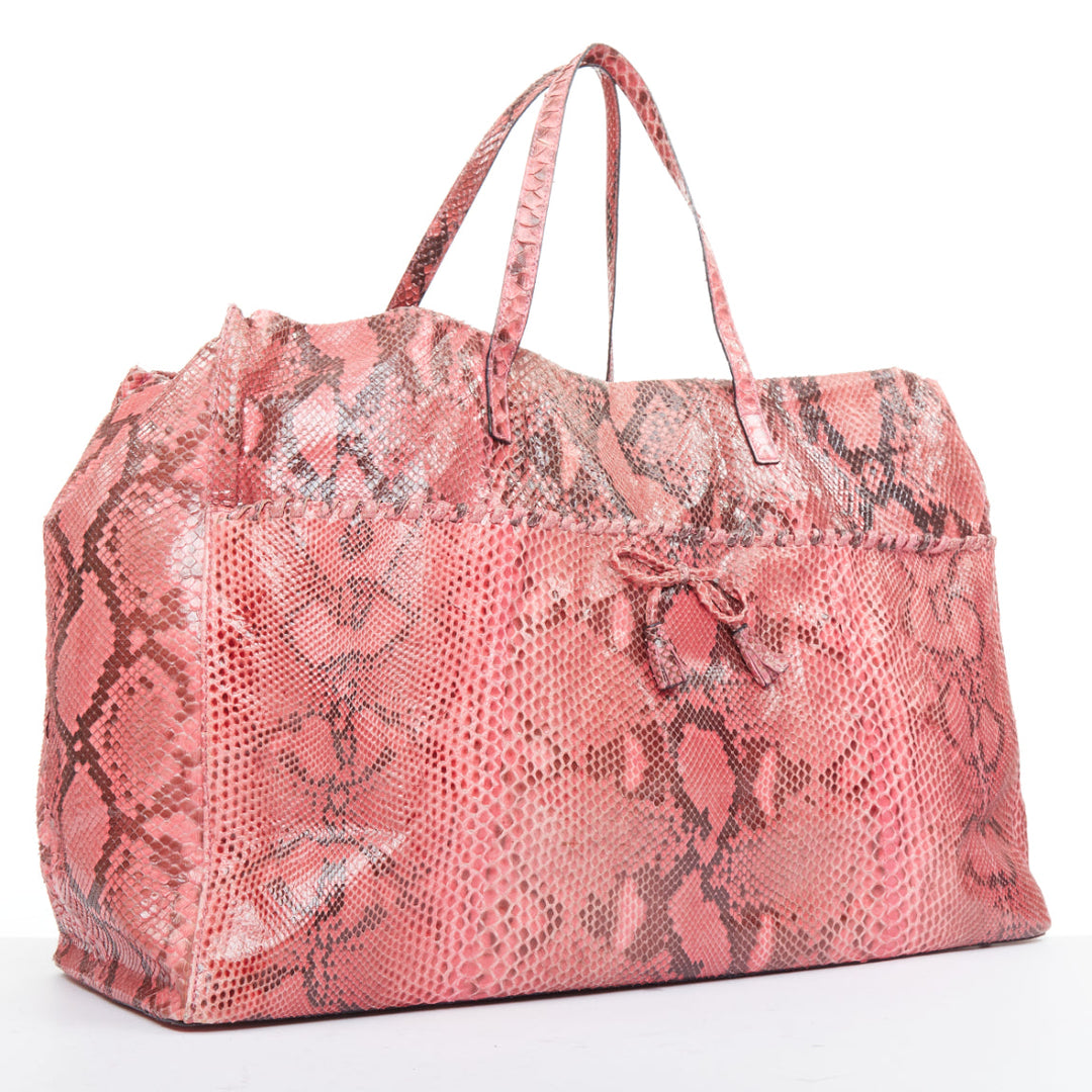 ANYA HINDMARCH pink scaled leather bow tassel shopper tote bag