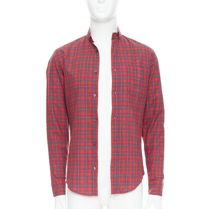 DIOR HOMME Hedi Slimane 2006 red plaid cotton slim fit shirt EU37 XS