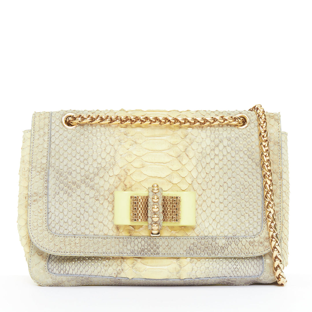 CHRISTIAN LOUBOUTIN Sweet Charity grey yellow gold stud bow chain shoulder bag