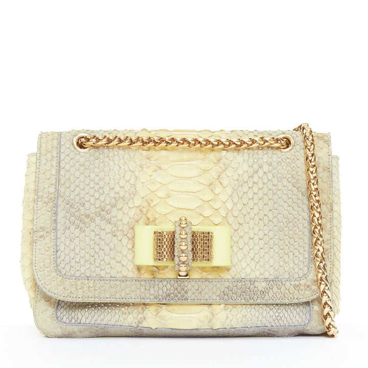CHRISTIAN LOUBOUTIN Sweet Charity grey yellow gold stud bow chain shoulder bag