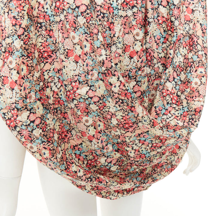 JUNYA WATANABE 2007 multicolor ditsy floral gathered smocked cotton blouse S