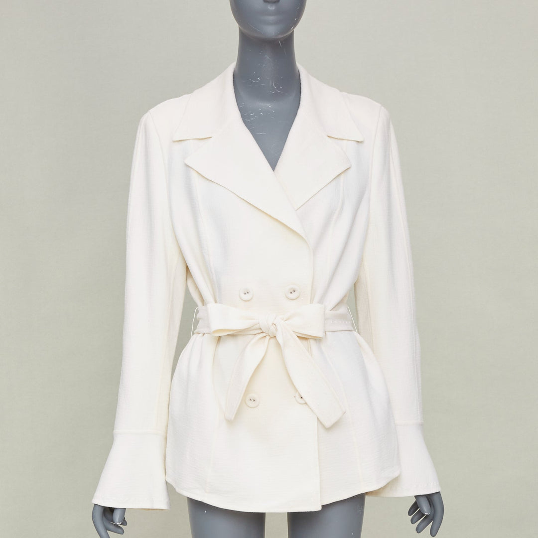 ESCADA cream wool blend double breasted belted flared bell sleeve coat FR44 XL
