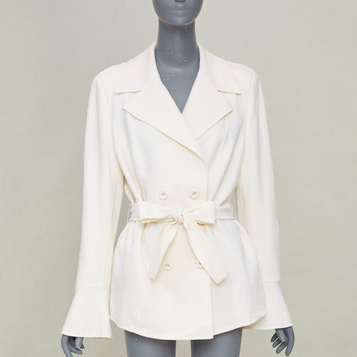 ESCADA cream wool blend double breasted belted flared bell sleeve coat FR44 XL
