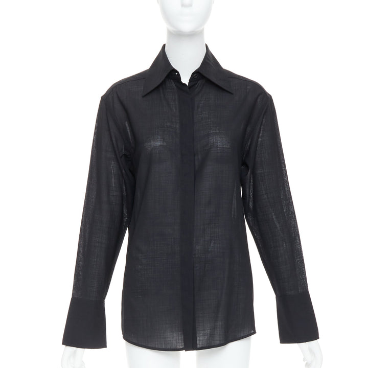 GUCCI Tom Ford black minimal sheer button down dress shirt