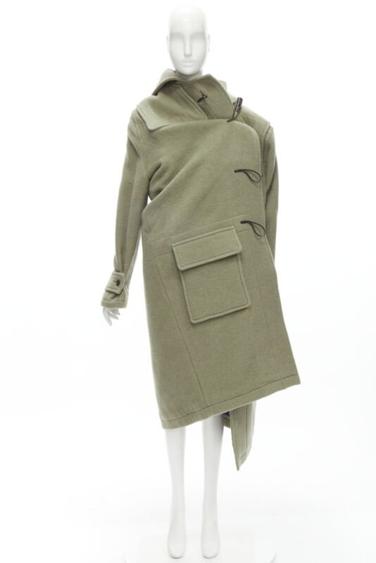 BALENCIAGA 2018 Runway Pulled khaki grey toggle wrap coat M