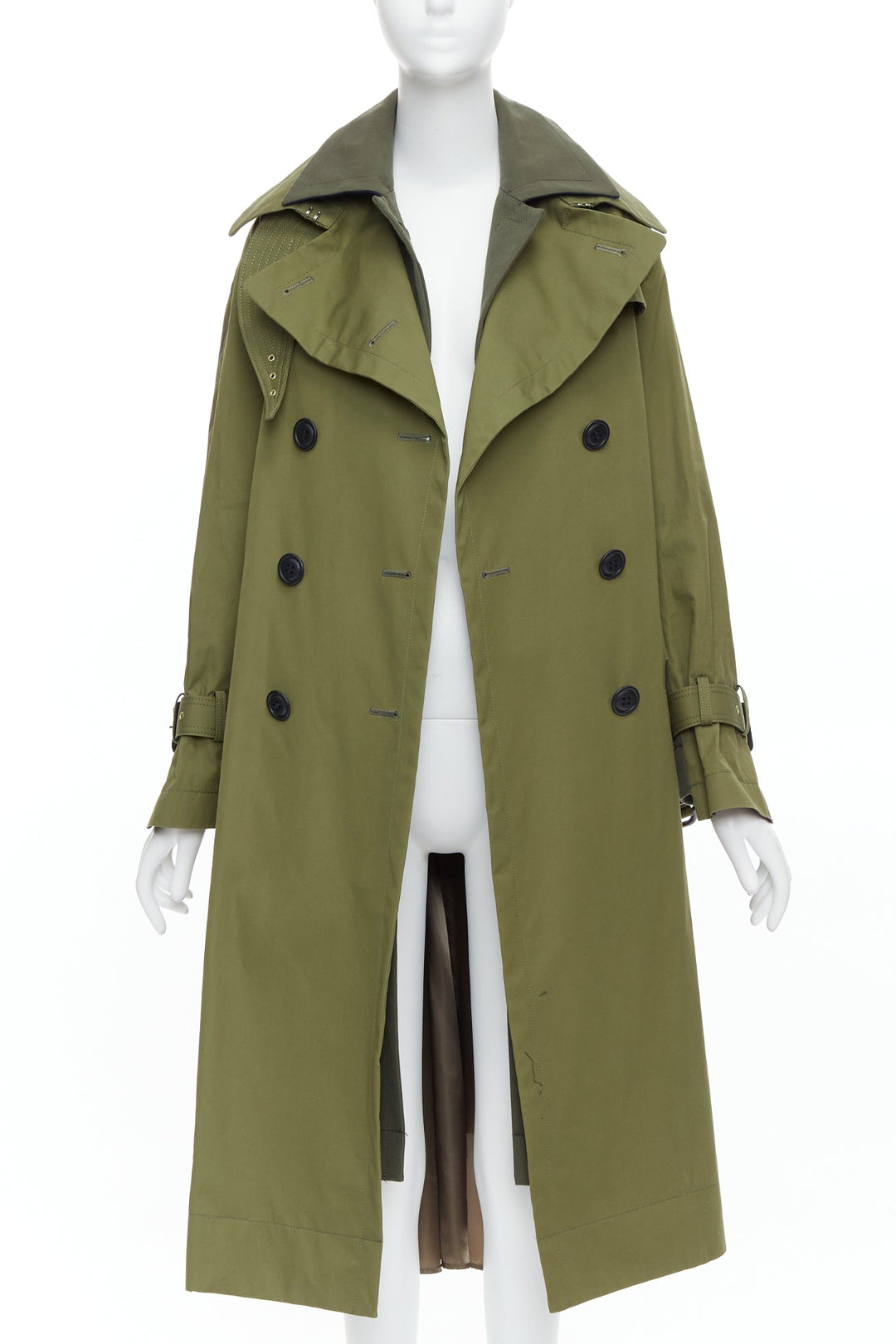 SACAI 2020 green cotton gabardine double layered belted trench coat JP1 S