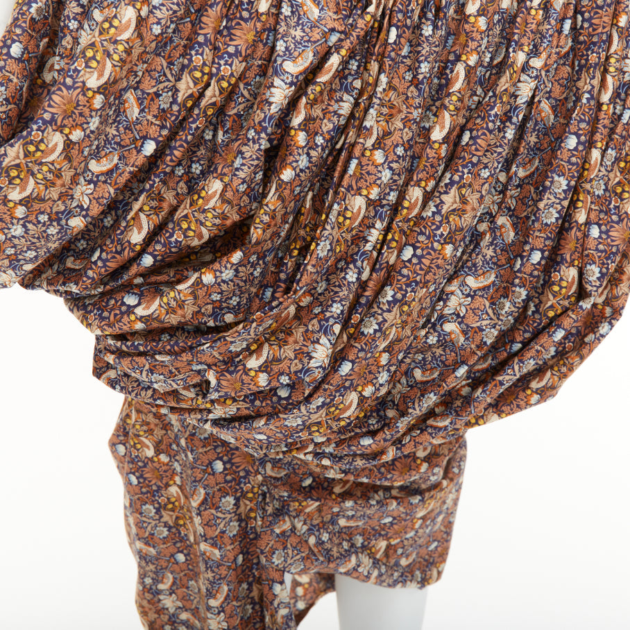 JUNYA WATANABE 2008 Runway brown navy floral gold chain draped skirt M