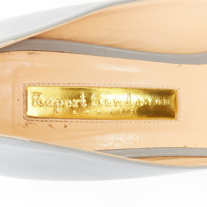 RUPERT SANDERSON Nada grey leather silver pebble plaque stiletto pumps EU39.5