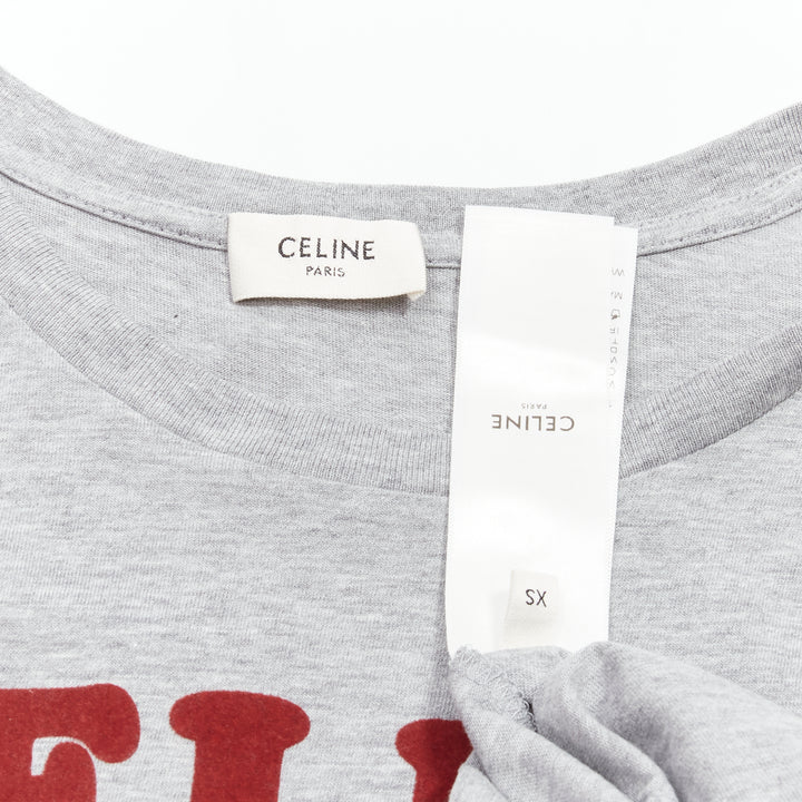 CELINE PARIS red felt logo grey cotton crew neck tshirt XS