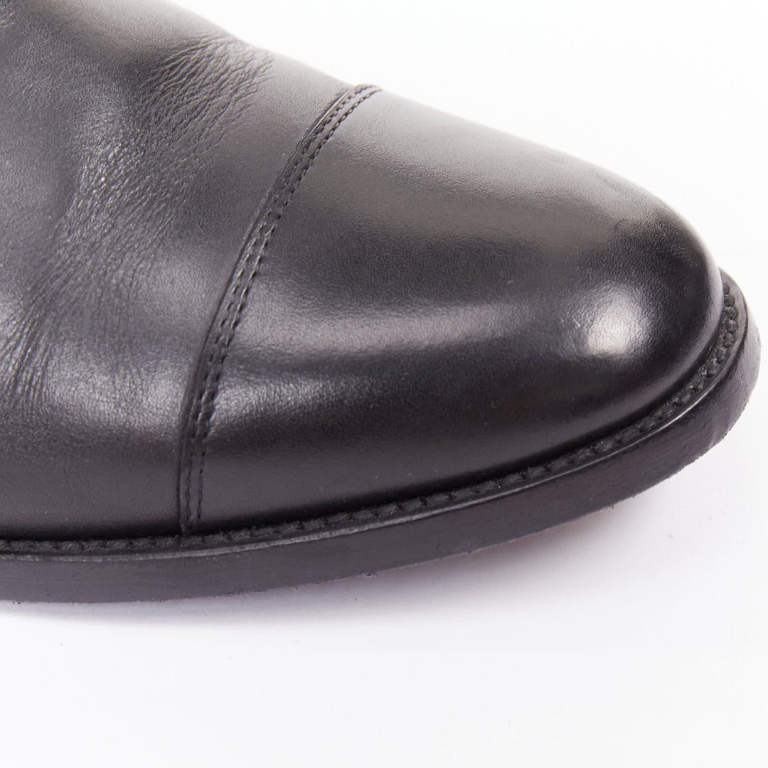 SAINT LAURENT black leather silver buckle double monk strap oxford shoes EU35.5