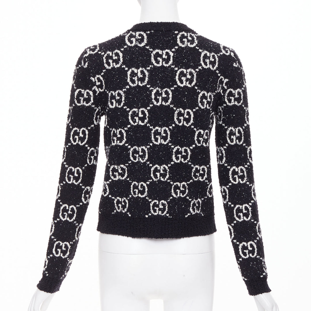 GUCCI GG Supreme Jacquard Cardigan black white gold button jacket XS
