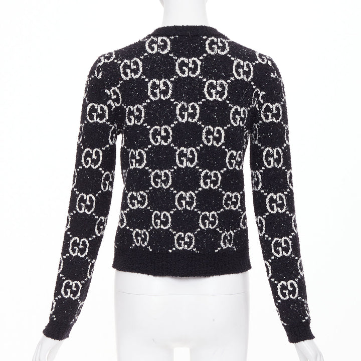 GUCCI GG Supreme Jacquard Cardigan black white gold button jacket XS