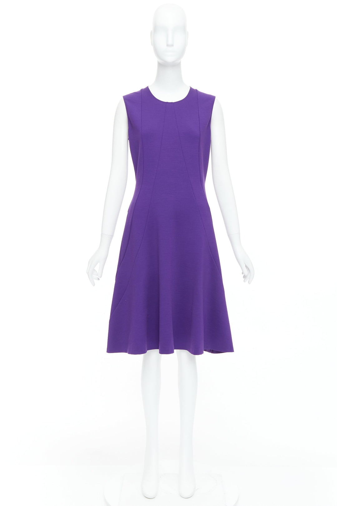 JIL SANDER purple wool blend contour panel fit flare dress FR40 L