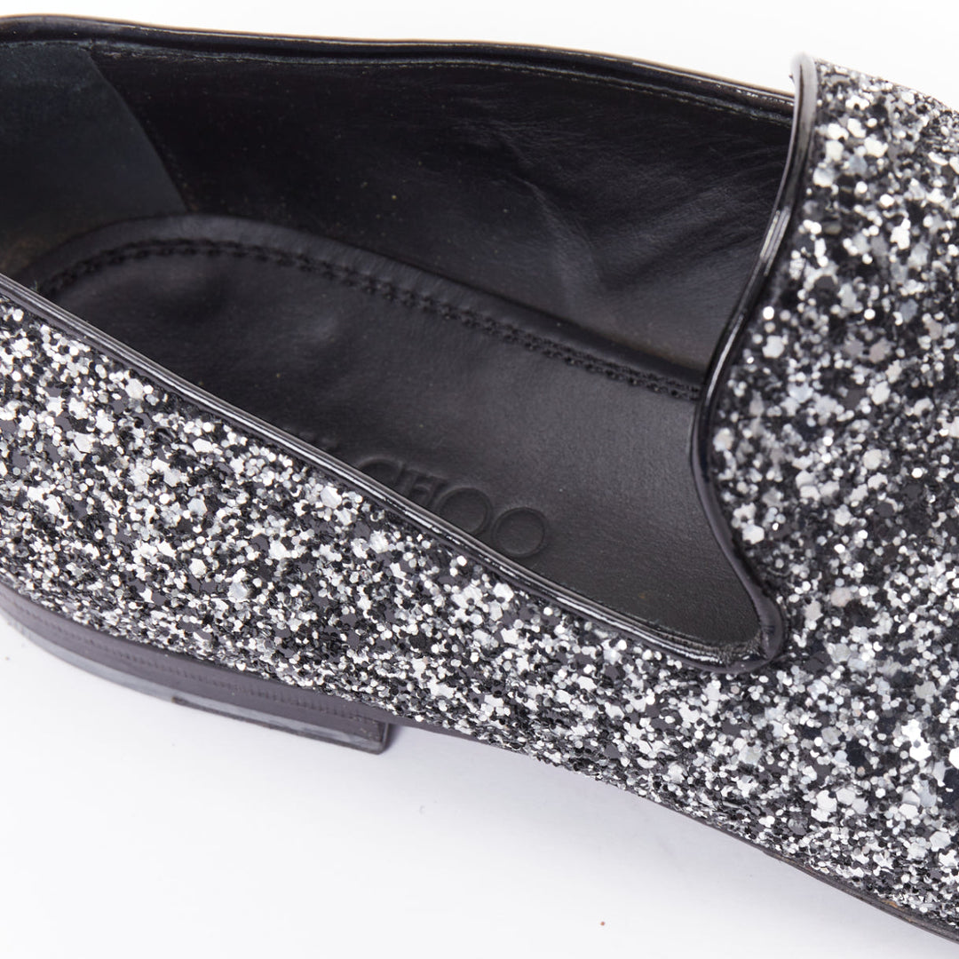 JIMMY CHOO Marlo silver coarse glitter almond toe mens evening loafer shoes EU43