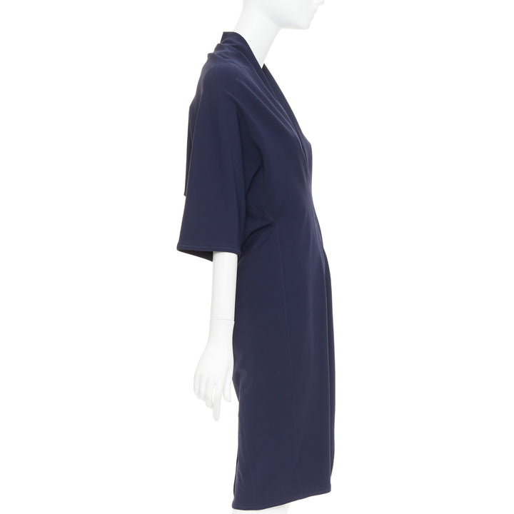 LANVIN 2011 Alber Elbaz navy drape V neck side zip side dolman dress FR40 L