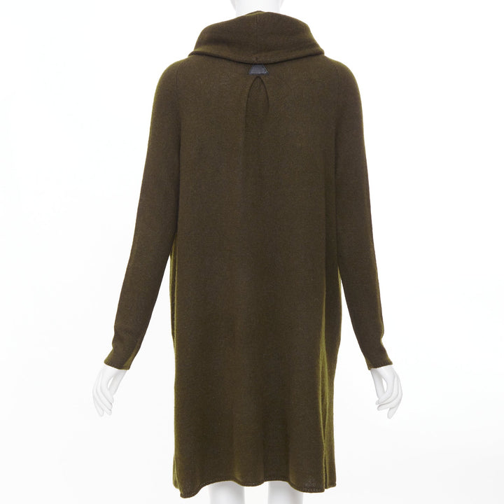 VINCE dark green yak wool blend hooded asymmetric cardigan coat XXS